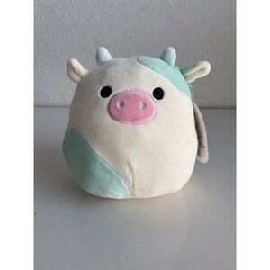 Squishmallows Belana The Cow 7” Plush White & Teal Pink Nose Soft Plush NEW